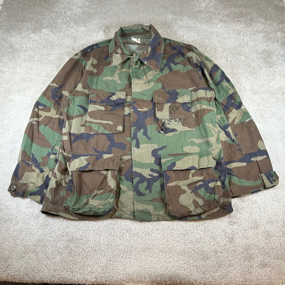 Vanderbilt Shirt Co. Combat Coat Mens Large Woodland Camo USMC 1981 DLA100-81